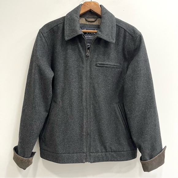 Abercrombie & Fitch Other - Abercrombie 90’s Y2K Mens Gray‎ Wool Zip Front Bomber Coat Jacket Corduroy Cuffs